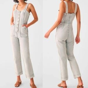 Faherty Gia Button Front Jumpsuit Overalls Light Gray Grey Sz. XL